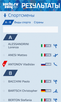 Sochi 2014 Results для windows phone